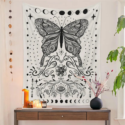 Magic Flower Butterfly Tarot Pattern Tapestry Blanket Psychedelic Witchcraft Wall Hanging Bohemia Gypsy Home Bedroom Decorating