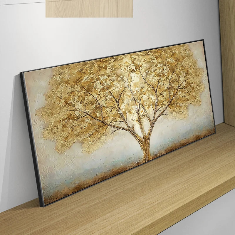 Abstract Gold Tree Oil Painting on Canvas Landscape Poster Print Modern Nordic Plant Wall Art Picture Living Room Office Decor - NICEART