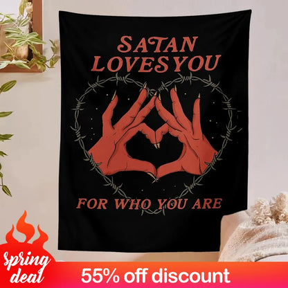 Tarot Card Tapestry Wall Hanging Satan Loves You Witchcraft Bohemian Style Tarot Decoration Hippie Mattress Dorm Room poster - NICEART