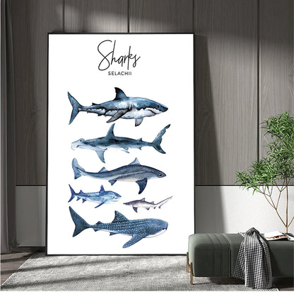 Animal Art Print Education Wall Picture Nordic Kid Baby Bedroom Decor Nautical Sea Nursery Painting Whale Shark Canvas Poster - NICEART