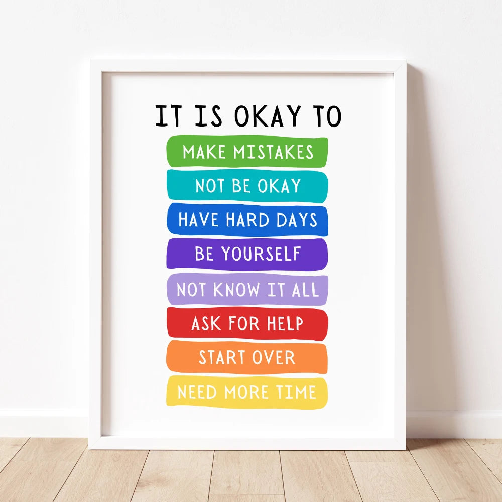 It's Okay to Not be Okay Poster Motivational Quotes Wall Art Canvas Painting Print Educational Pictures For Kids Room Home Decor - NICEART