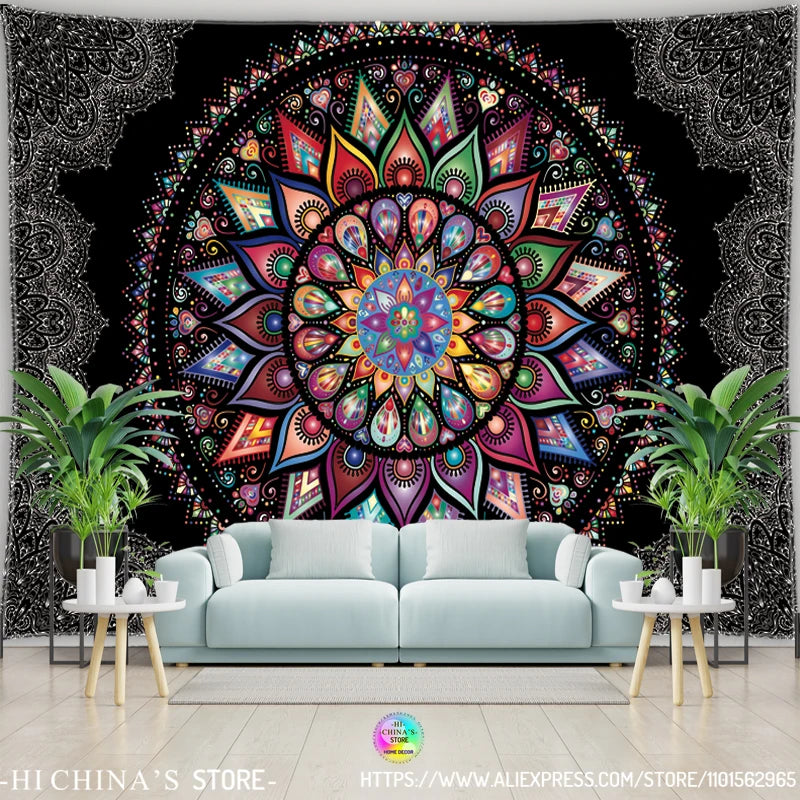 Mandala Tapestry Wall Hanging Boho Wall Cloth Room Decor Aesthetic Psychedelic Hippie Sun Moon Tapestry Bedroom Home Decoration - NICEART