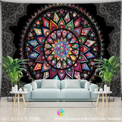 Mandala Tapestry Wall Hanging Boho Wall Cloth Room Decor Aesthetic Psychedelic Hippie Sun Moon Tapestry Bedroom Home Decoration - NICEART