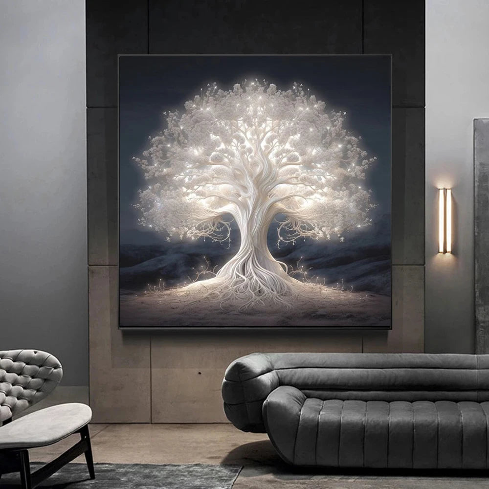 Fantasy White Tree Of Life Poster Prints For Living Room Home Decor Abstract Mythic Life Tree Canvas Painting Wall Art Aesthetic - NICEART