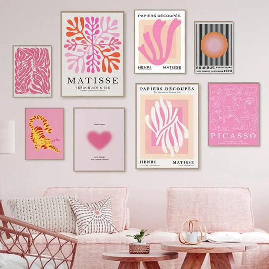 Abstract Pink Matisse Picasso Coral Wall Art Canvas Painting Nordic Bauhaus Posters and Print Wall Picture for Living Room Decor - niceart
