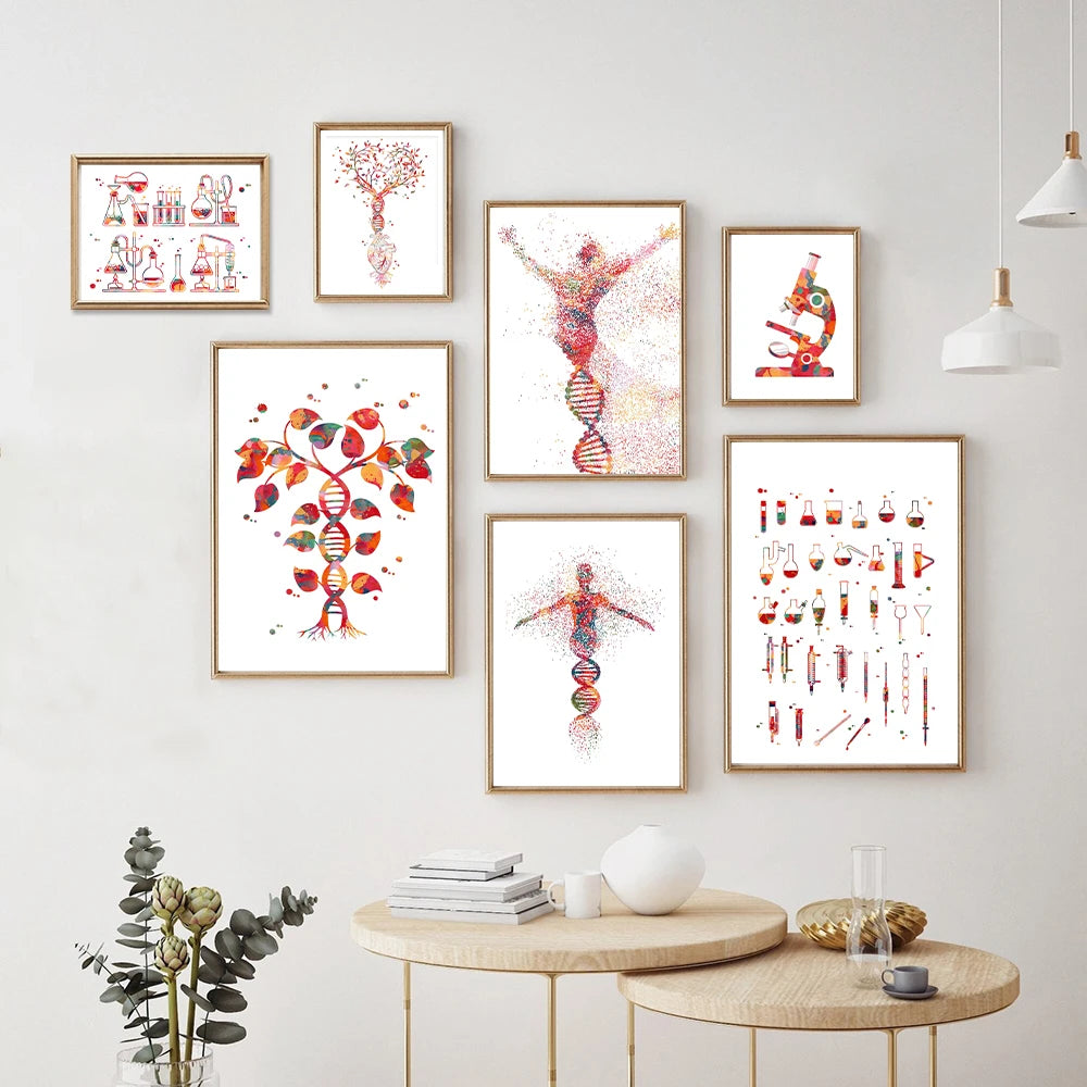 DNA Tree Watercolor Prints Biology Office Decor Chemical Lab Wall Art Canvas Paitning Poster Science Wall Pictures Chemists Gift - NICEART