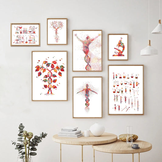 DNA Tree Watercolor Prints Biology Office Decor Chemical Lab Wall Art Canvas Paitning Poster Science Wall Pictures Chemists Gift - NICEART