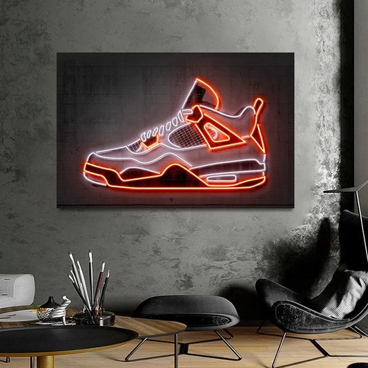 Neon Light Effect Sneakers Canvas Painting Posters Prints Modern Nordic Gym Shoes Wall Art Pictures for Living Room Home Decor - NICEART