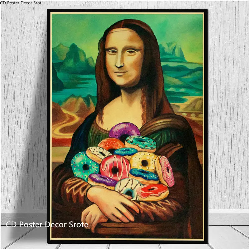Funny Poster Creative Donut Beer Retro Kraft Paper Prints Mona Lisa Posters Vintage Home Room Bar Cafe Decor Art Wall Painting - NICEART