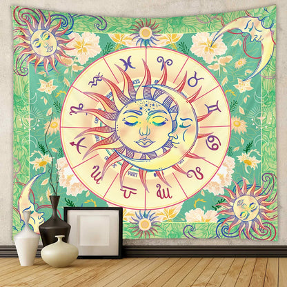 Beautiful Bohemian Interior Decoration Tapestry Psychedelic Sun And Moon Hippie Datura Flower Home Hanging On The Wall Tapestry