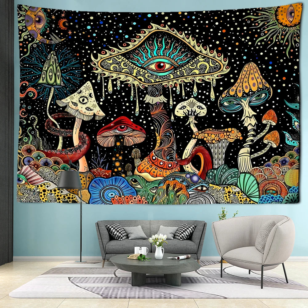 Colorful Eyes Mushroom Forest Tapestry Wall Hanging Hippie Tapiz Fantasy Abstract Art Bedroom Living Room Home Decor