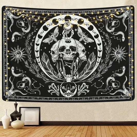 Witchcraft Tapestry Black and White Snake Wall Decoration Moon Star Tarot Gothic Aesthetic Art Hanging for Room Home Decor