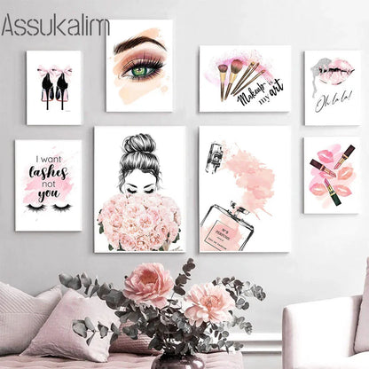 Fashion Poster Eyelash Wall Art Perfume Canvas Painting Makeup Cosmetic Print Pictures Nordic Wall Posters Girls Room Decoration - niceart