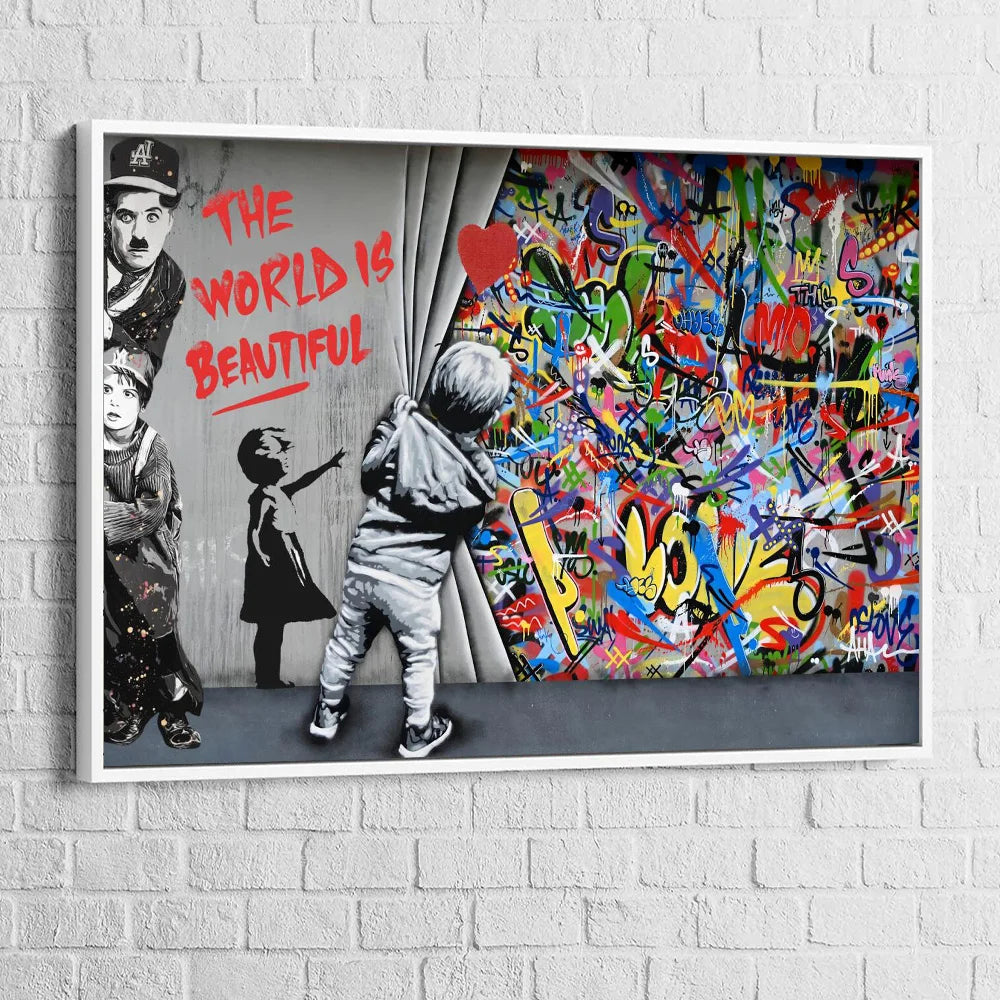 Abstract Watercolor Comedy Master With Kid Banksy Posters And Prints Graffiti Curtain Street Art Canvas Wall Painting Decoration - NICEART