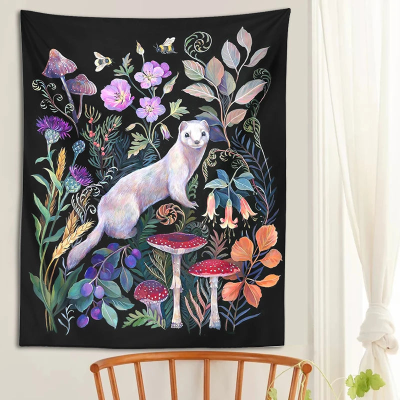 White Ermine Tapestry Wall Hanging Flower Garden Mushroom Wildflowers Bohemia Wall Carpets Home Dorm Decor Starry Sky Carpet