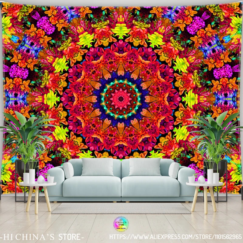 Mandala Tapestry Wall Hanging Boho Wall Cloth Room Decor Aesthetic Psychedelic Hippie Sun Moon Tapestry Bedroom Home Decoration - NICEART