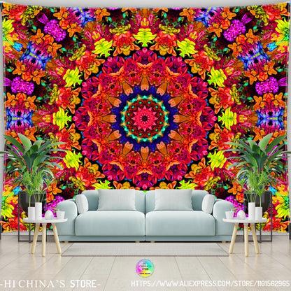 Mandala Tapestry Wall Hanging Boho Wall Cloth Room Decor Aesthetic Psychedelic Hippie Sun Moon Tapestry Bedroom Home Decoration - NICEART