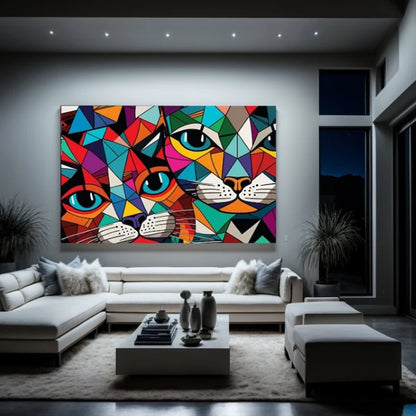 Abstract Cats Wall Art Canvas Painting Animal Posters and Prints Geometric Abstract Art Pictures For Living Room Home Wall Decor - NICEART
