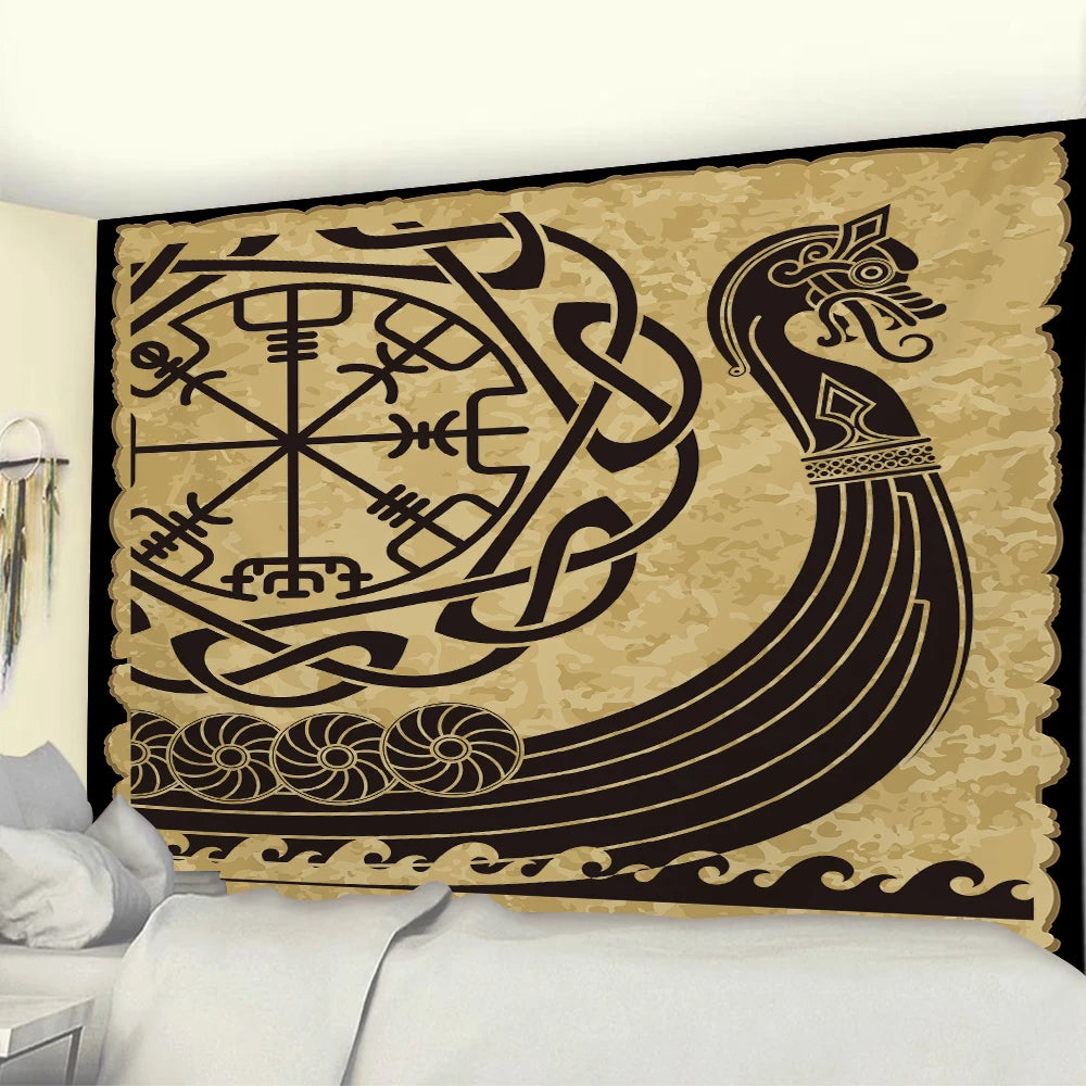 Vintage Room Decor Tapestry Witchcraft Mystical Symbol Black Eagle Moon Phase Wall Hanging Home Dorm Bedroom Decor Aesthetic