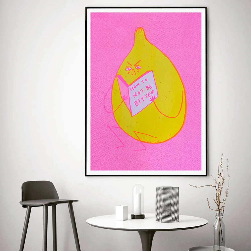 How To Not Be Bitter Cute Fruit Lemon Looking Book Poster And Prints Modern Canvas Painting Wall Art Pictures Living Room Decor - niceart