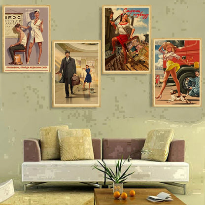 Former Soviet Union Stalin USSR CCCP Pin Up Girls Propaganda Posters Home Room Bar Decoration Wall Sticker Art Painting - NICEART