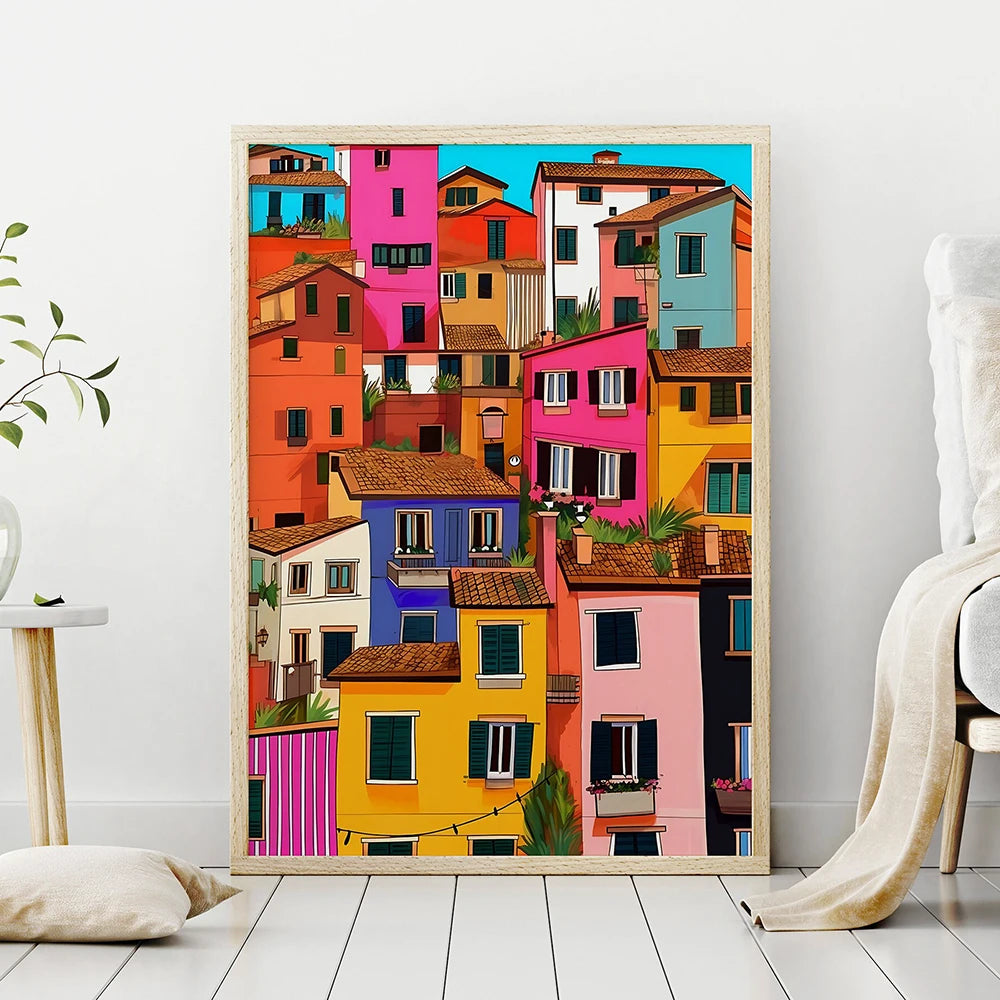 Modern Travel Illustration Italy Famous Cities Poster Colorful Architecture Print Abstract Art Canvas Landscape Room Home Decor - NICEART