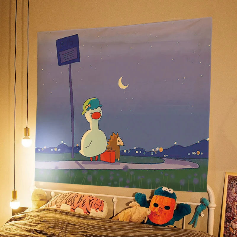 anime Cute Duck Background Cloth Room Decor Kawaii Tapestry Teen Room Decor Posters and Prints Garden Posters for Outside