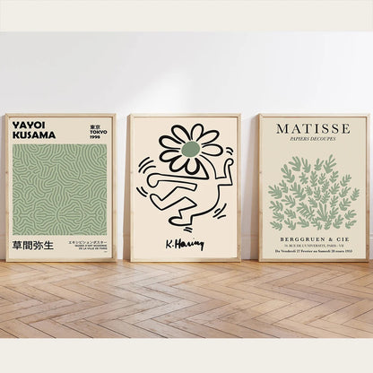 Sage Green Matisse Yayoi Kusama Exhibition Poster Haring Art Canvas Painting Nordic Poster Prints Wall Picture Living Room Decor - niceart