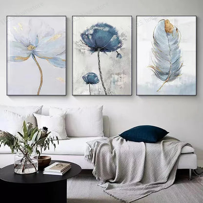 Abstract Art Painting Nordic Living Room Decor Picture Blue Gold Plant Leaves Canvas Poster Print Modern Home Decor Wall - NICEART