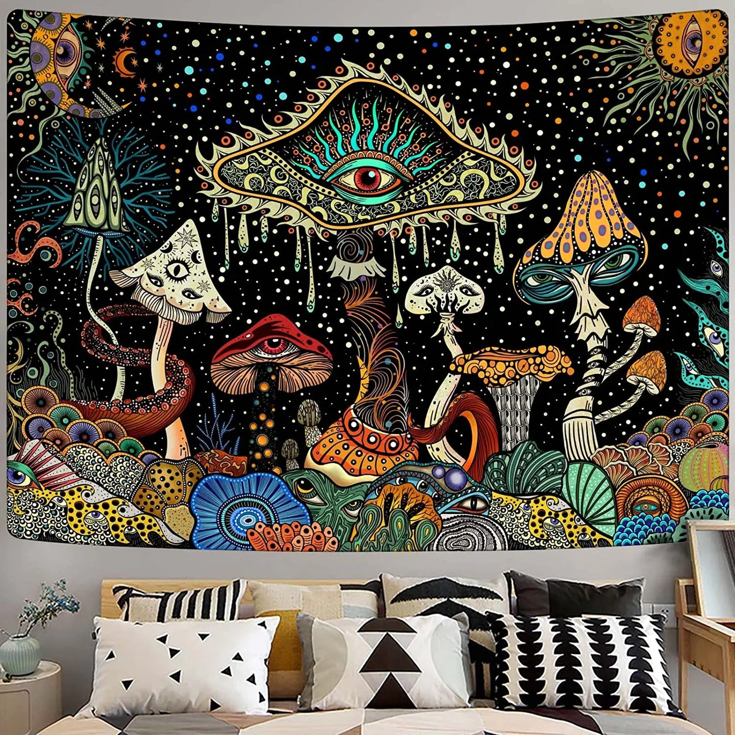 Trippy Mushroom Tapestry Aesthetic Room Decor Boho Tapestries Wall Hanging Gothic Home Decor Dorm Room Decoration Accessories