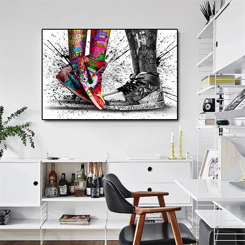 Graffiti Tide Brand Sneakers Poster Print Wall Art Canvas Painting Modern Pop Art Home Decorative Painting For Living Room Decor - NICEART