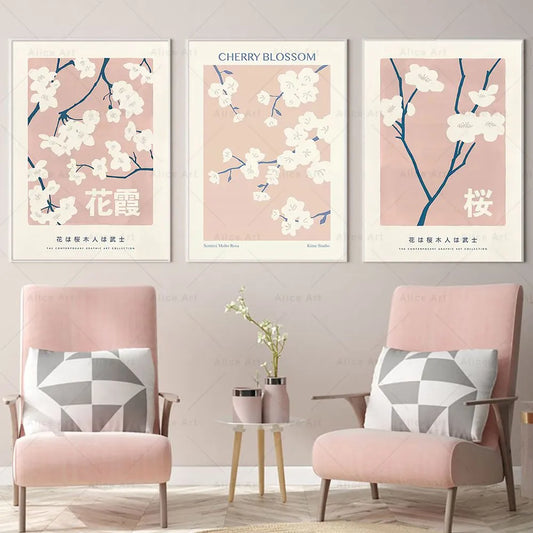 Japanese Cherry Blossom Poster Sakura Canvas Painting Prints Pink Flower Wall Art Pictures Aesthetic Living Room Home Decoration - NICEART