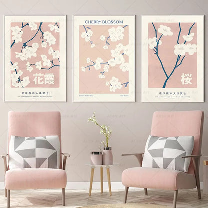 Japanese Cherry Blossom Poster Sakura Canvas Painting Prints Pink Flower Wall Art Pictures Aesthetic Living Room Home Decoration - NICEART