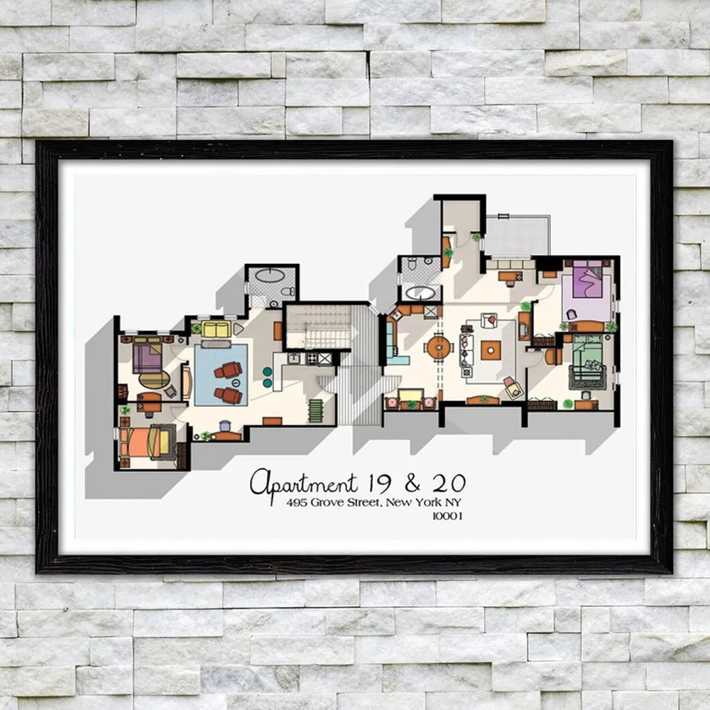 Room Decor Poster Print Gift Friends TV Series Movie Apartment 19 & 20 Chart Painting Wall Art Canvas Picture for Living Room - NICEART