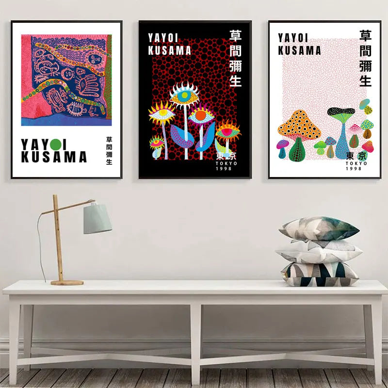Yayoi Kusama Bird Mushroom Eye Exhibition Wall Art Canvas Painting Nordic Posters and Prints Wall Pictures for Living Room Decor - NICEART
