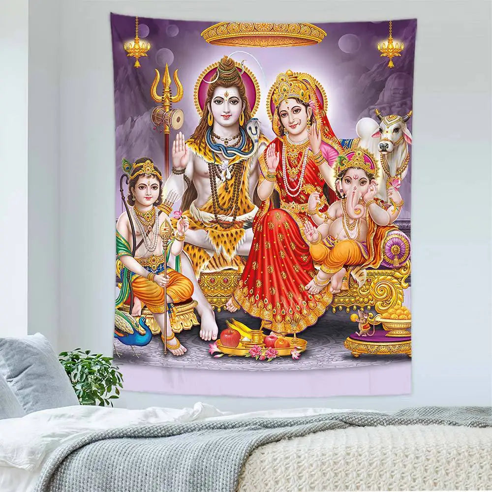 2022 Indian God Thailand Religion Shiva Ganesha Parvati Buddhism Meditation Mats Carpet Mandala Hippe Tapestry Wall Hanging