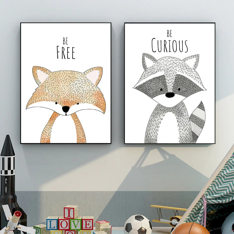 Cute Cartoon Animal Poster for Kid's Room Giraffe Dinosaur Fox Picture Prints Canvas Painting on the Wall Living Room Home Decor - NICEART