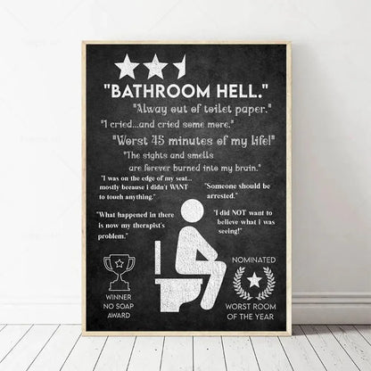 Bathroom Hell Funny Best Seat Toilet Paper Posters Print Humor Black White Quotes Canvas Painting Wall Art Bathroom Room Decor - NICEART