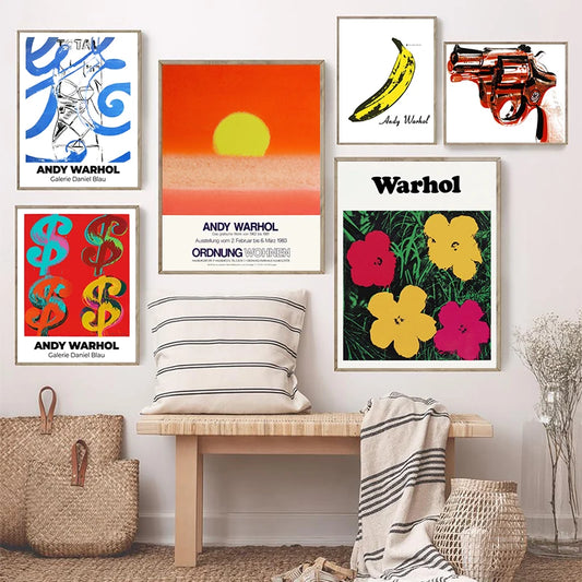 Andy Warhol Flowers Abstract Art Prints Sunset Vintage Exhibition Posters Burnt Orange Wall Art Pictures Canvas Painting Decor - NICEART