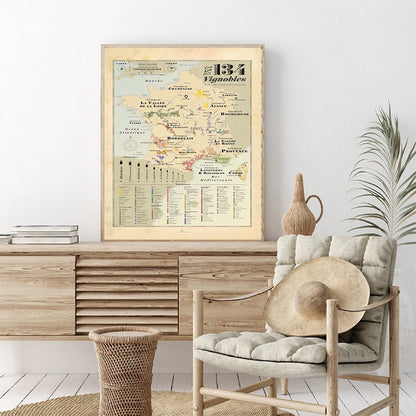 Vines Map Of France Old School Retro Map Europe City Wall Art Poster Print Kids Education Quote Room Home Decor Canvas Painting - NICEART