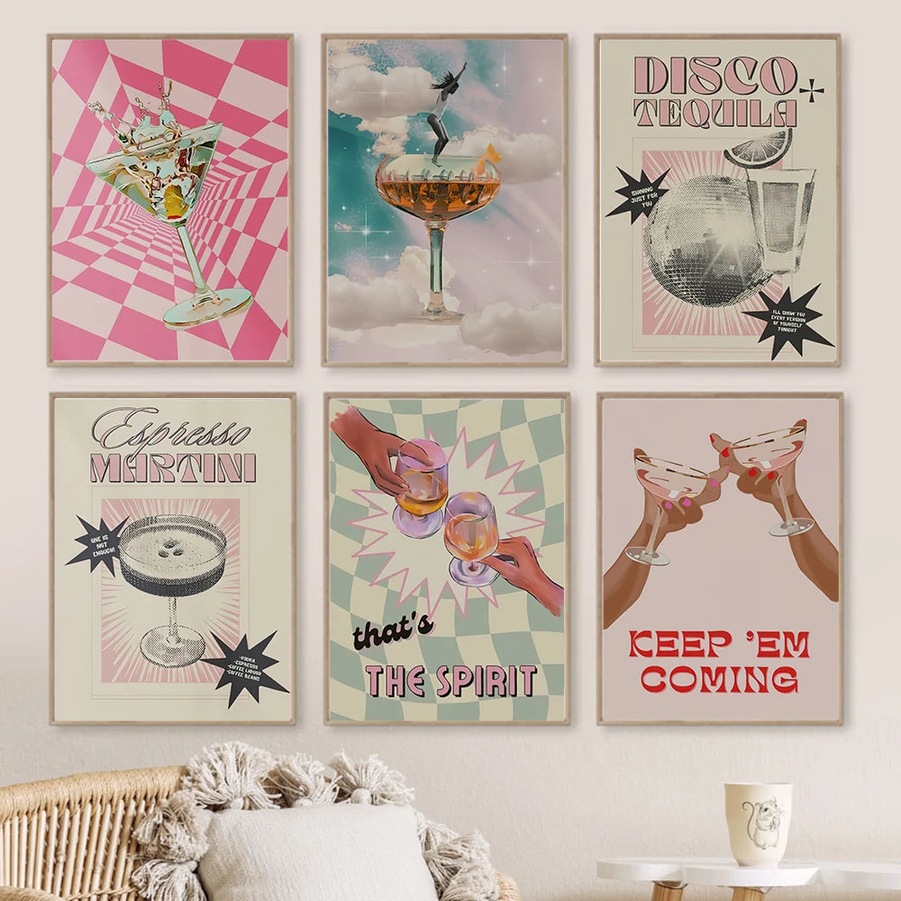 Set Of 6 Bar Cart Bestsellers Poster Print Gallery Wall Retro Disco Tequila Painting Martini Trendy Dorm Room Home Decor Canvas - NICEART