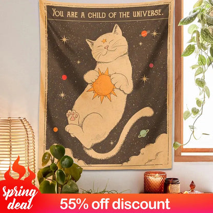 Sun moon Tarot Cat Tapestry  Wall Hanging Witchcraft you are a child of the universe Bohemia Home Decor Hippie Bedroom Decor - NICEART