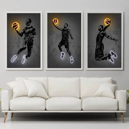 Neon Print Poster James Wall Art Street Art Graffiti Basketball Canvas Painting Sport Art Print Modular Pictures Bedoom Decor - NICEART