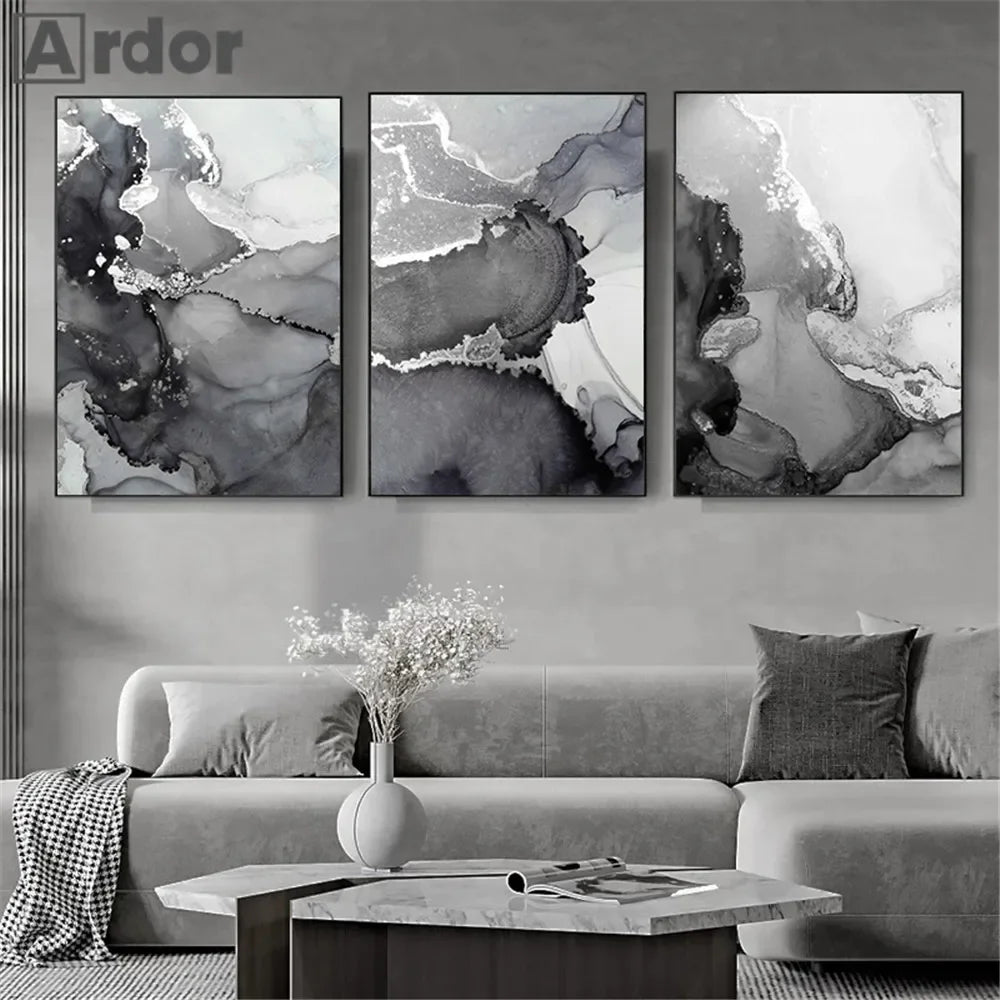 Black Silver Gray Marble Canvas Poster Modern Abstract Wall Art Print Painting Nordic Wall Pictures Living Room Interior Decor - NICEART