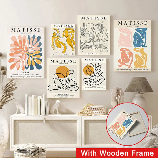 Framed Abstract Lines Matisse Girl Bird Vintage Wall Art Canvas Painting Nordic Posters Wall Pictures For Living Room Decor - NICEART