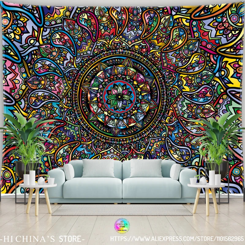 Mandala Tapestry Wall Hanging Boho Wall Cloth Room Decor Aesthetic Psychedelic Hippie Sun Moon Tapestry Bedroom Home Decoration - NICEART