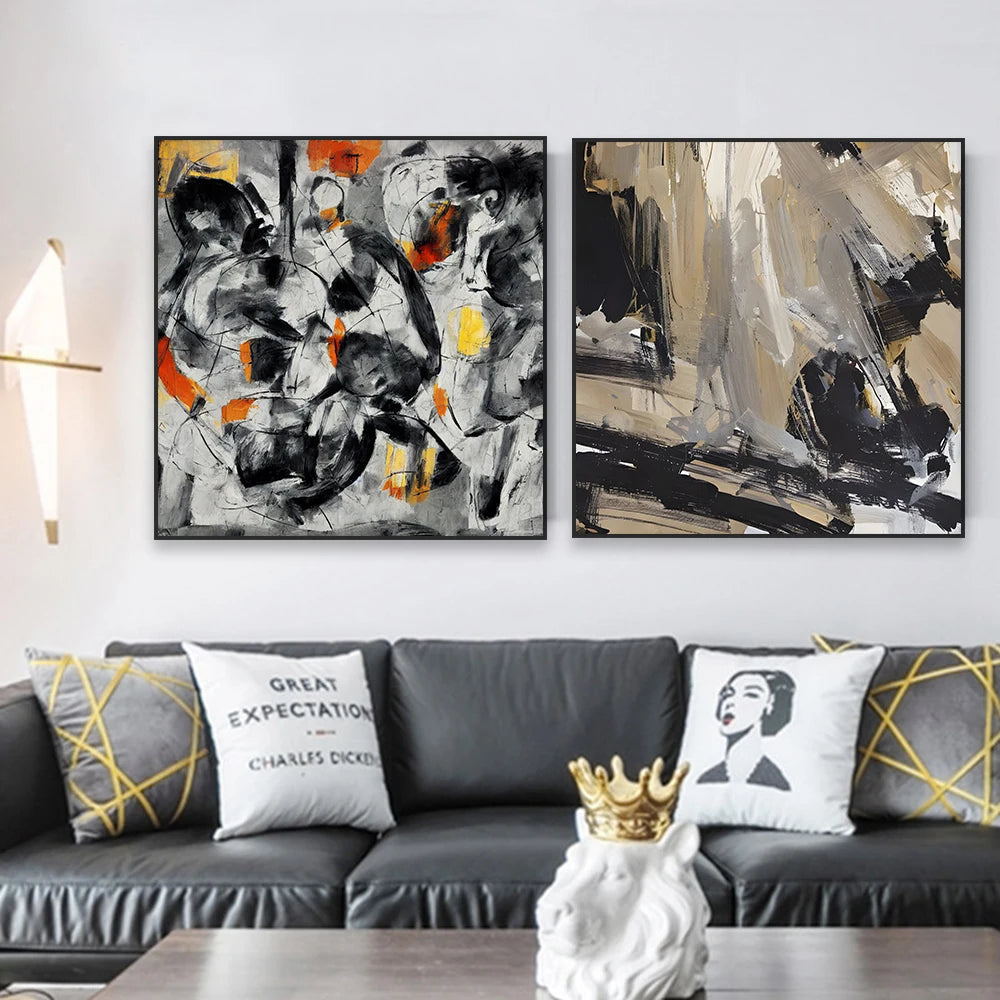 Abstract Black and Beige Art Poster Abstract Expression Oil Painting Prints Canvas Painting Home Modern Living Room Decoration - NICEART