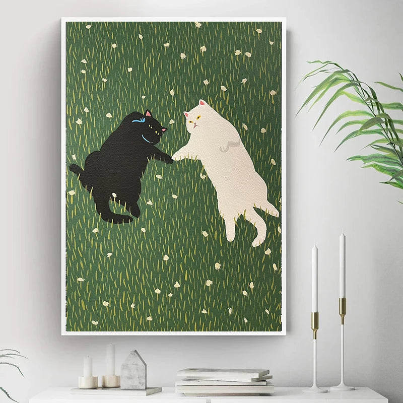 Funny Cute Lovers Cat Can You Sing Me That Until I Stop Poster Canvas Painting Kitty On Grass Wall Art Living Room Home Decor - niceart