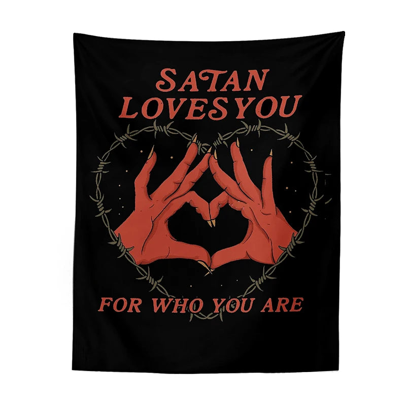 Tarot Card Tapestry Wall Hanging Satan Loves You Witchcraft Bohemian Style Tarot Decoration Hippie Mattress Dorm Room poster - NICEART