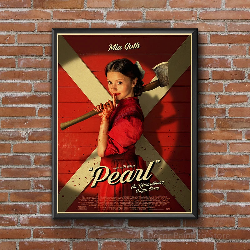 Retro Pearl Posters 2022 Horror Movie Kraft Paper Prints Film X Vintage Home Room Cafe Cinema Art Wall Decor Aesthetic Painting - NICEART